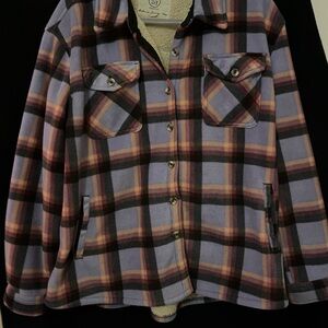 SAGE Collective Purple Pink and Black Sherpa Lined Flannel Shacket Size XL